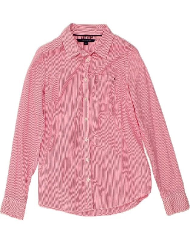 TOMMY HILFIGER Womens Shirt UK 12 Medium Pink Pinstripe Cotton