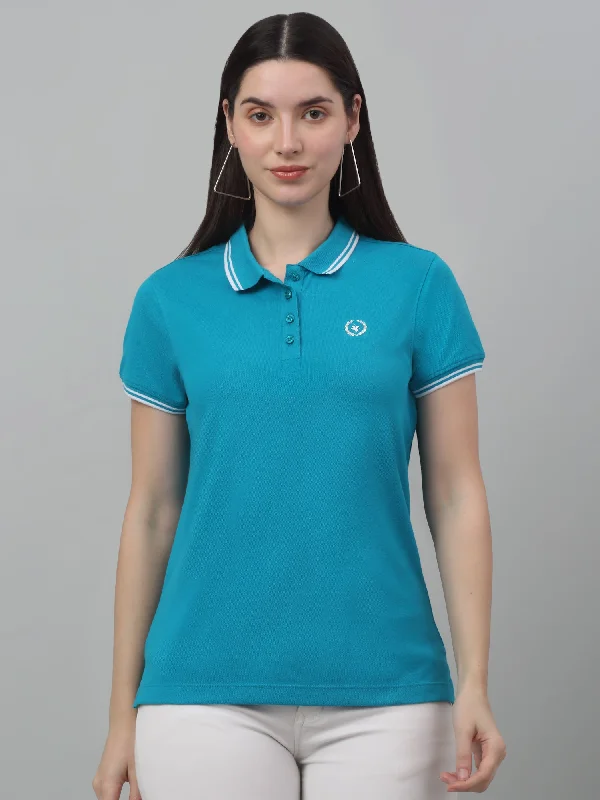 Comfort Wear Styles Versatile Comfortwear Women's Casual Regular Short Sleeve Blue Polo neck  T-Shirt