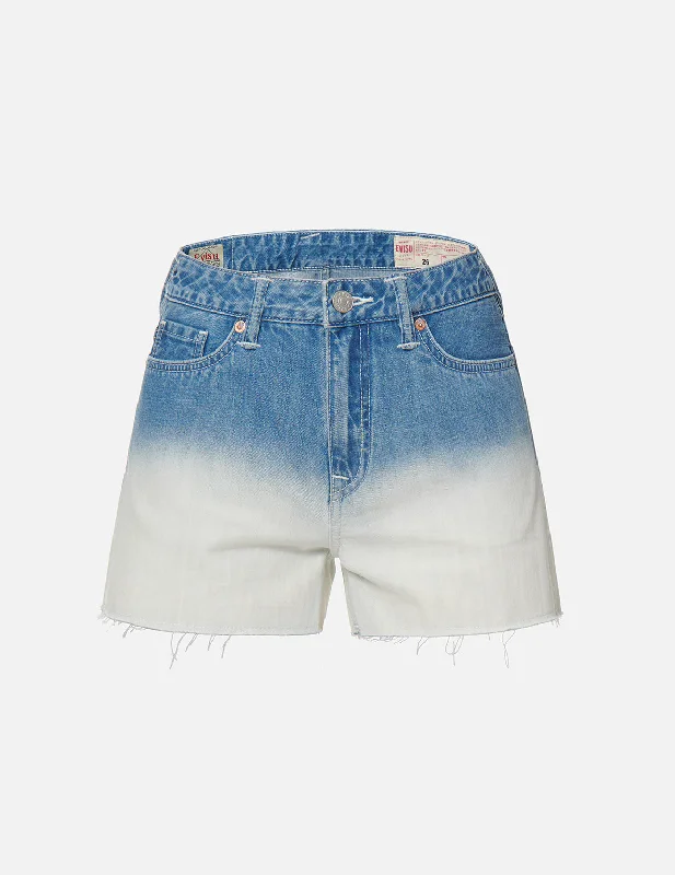 Relaxed Wear Fits Fashionable Comfortwear Seagull and Slogan Print Tie-dyed Denim Shorts