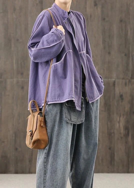 Cozy Outfits Wear Relaxed Fit Apparel Modern zippered pockets crane tops Work Outfits purple top