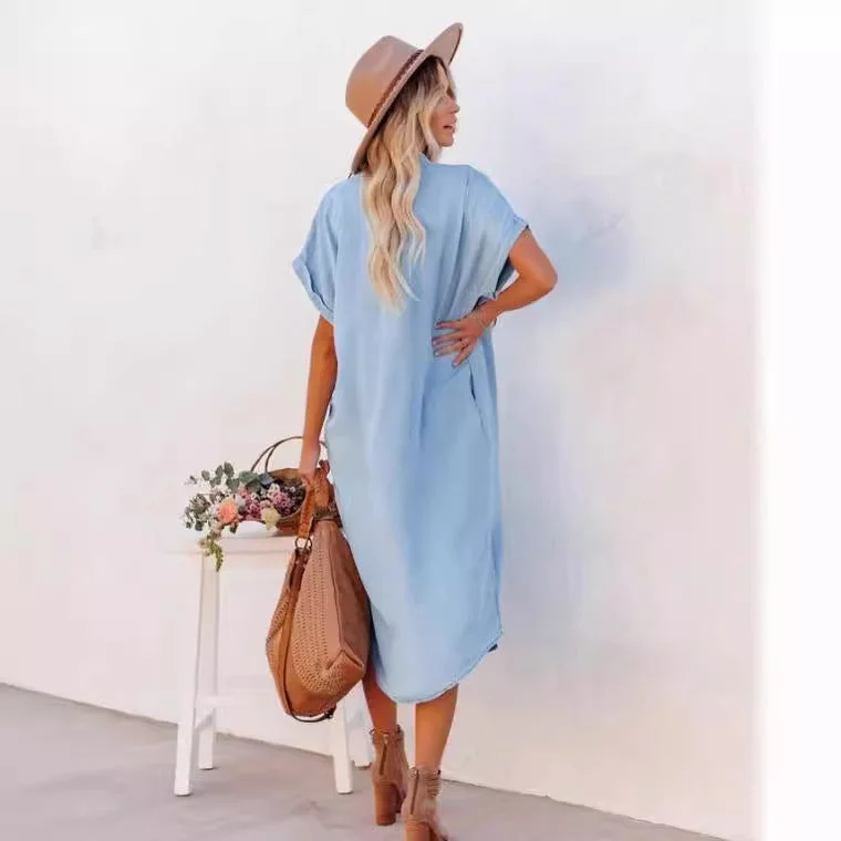 Modern Cozy Looks Easy Style Casual Short Sleeves Long Shirts Dresses