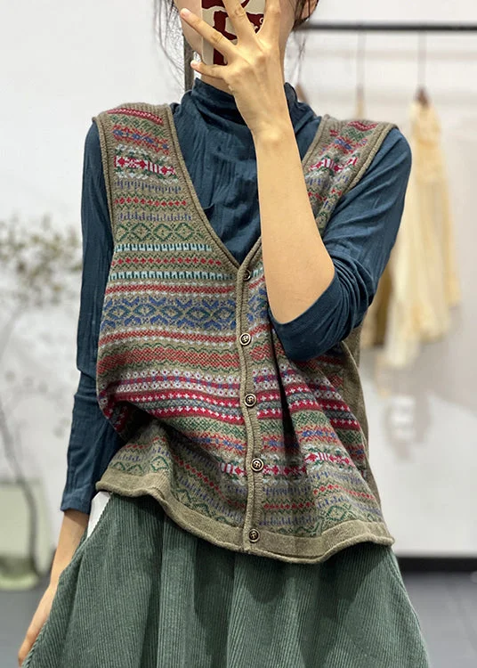 Effortless Chic Style Comfortable Textiles Chic Green V Neck Button Cotton Knit Waistcoat Sleeveless Effortless Chic Style Comfortable Textiles Chic Green V Neck Button Cotton Knit Waistcoat Sleeveless