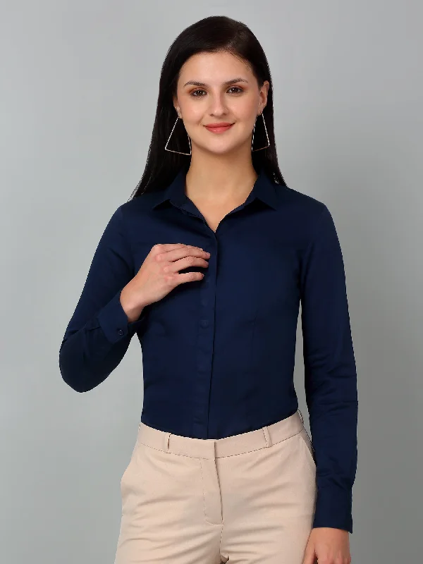 Soft Comfortwear Relaxed Pieces Women's Formal Slim Fit Blue Regular Full Sleeve  Shirt