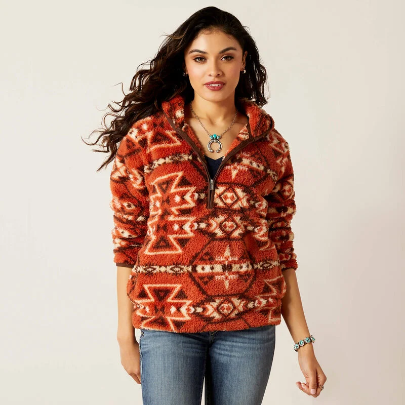 Ariat Women's REAL Berber Pullover Sweatshirt, Burnt Brick Print