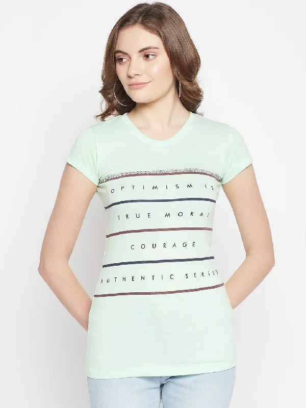 Fashion Comfort Wearables Chic Fit Women's Casual Regular Short Sleeve Light Green Round neck Typographic Print T-Shirt Fashion Comfort Wearables Chic Fit Women's Casual Regular Short Sleeve Light Green Round neck Typographic Print T-Shirt