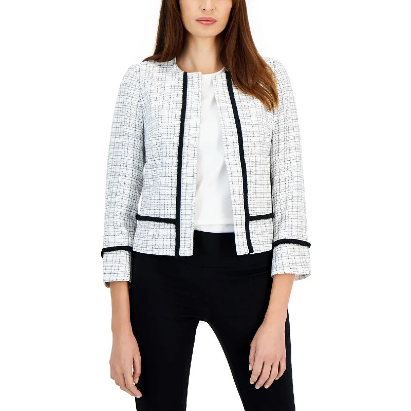Soft Apparel Pieces Simple Comfortwear Kasper Womens Petites Plaid Collarless Open-Front Blazer Soft Apparel Pieces Simple Comfortwear Kasper Womens Petites Plaid Collarless Open-Front Blazer