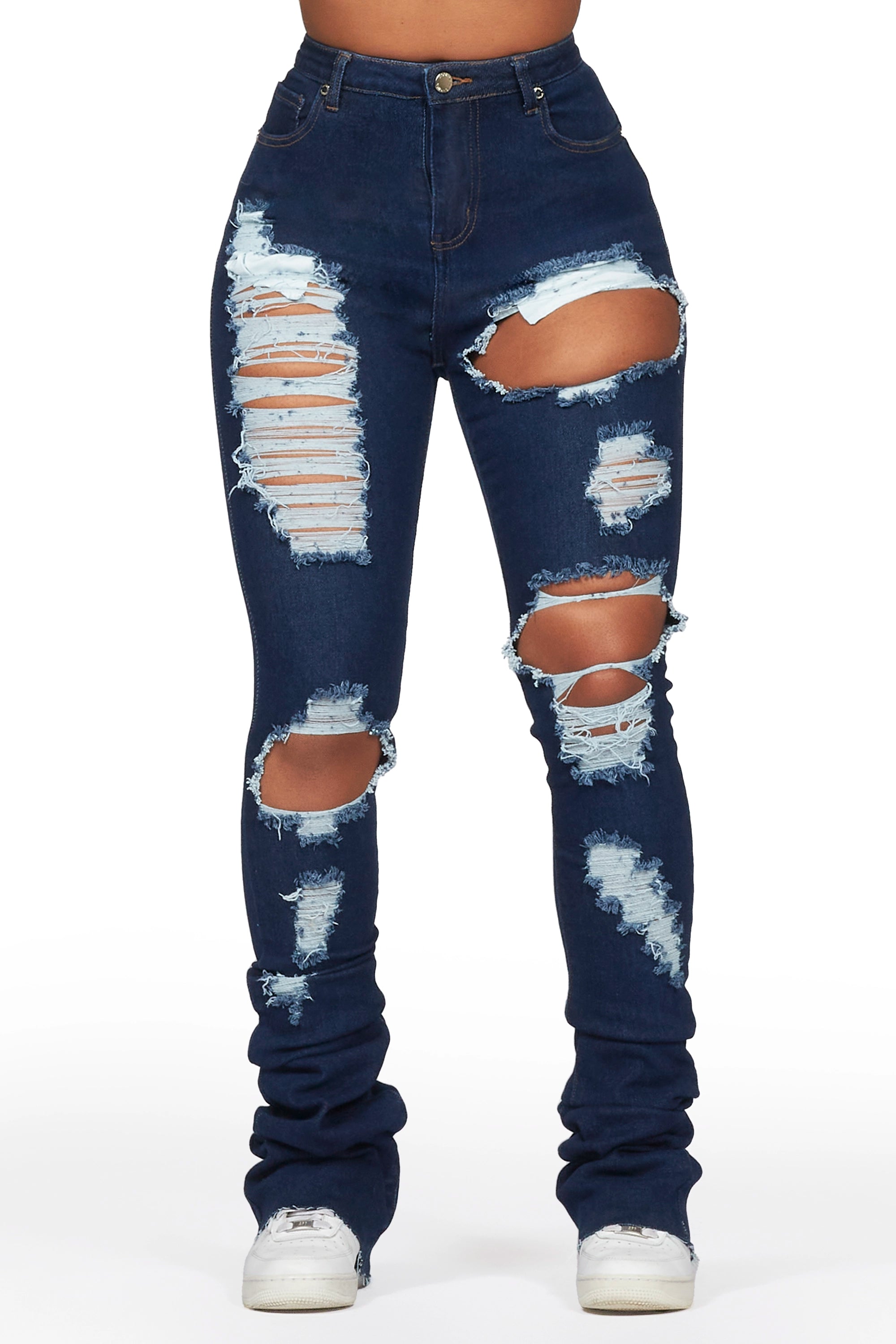 Cozy Day Outfits Everyday Style Nadine Dark Wash Distressed Super Stacked Jean