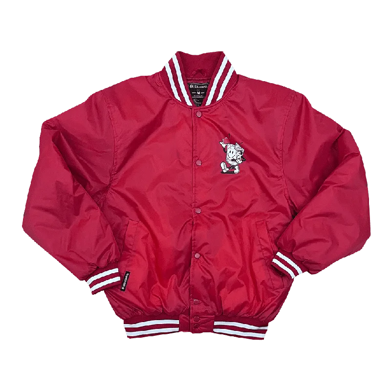 Relaxed Street Styles Chic Essentials "Happy Old Fashioned" Red Nylon Jacket