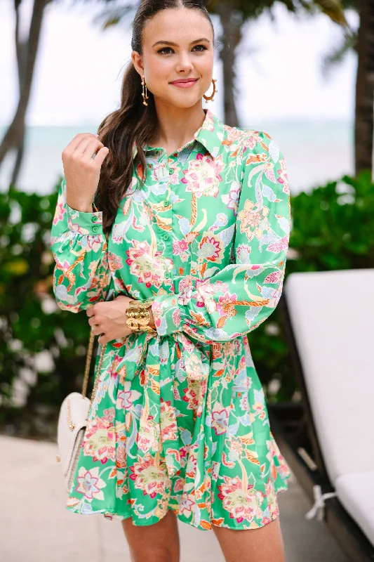 Fashionable Street Comfort Comfort Choices Stay On The Line Green Floral Dress