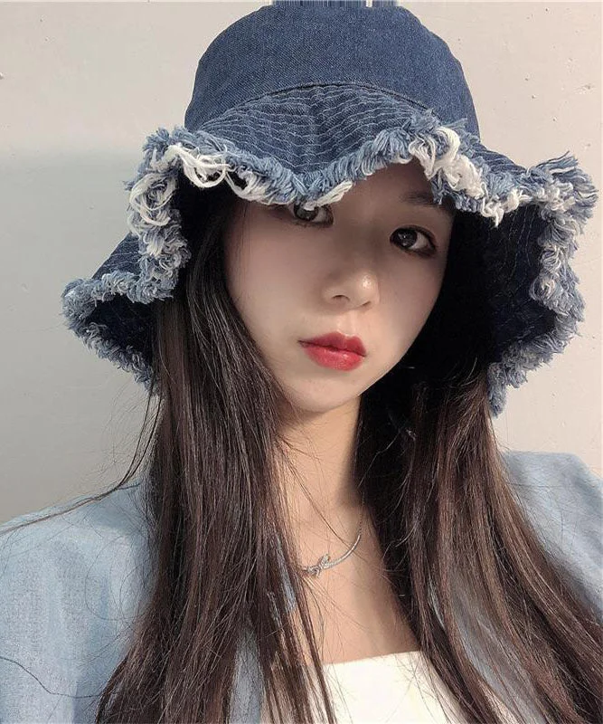 Street Chic Clothing Effortless Comfort Women Blue Tassel Denim Holiday Bucket Hat