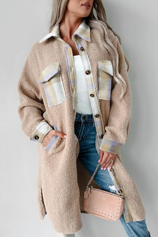 Budget-friendly Comfort Comfort Choices Smoke Gray Plaid Patchwork Button-up Jacket