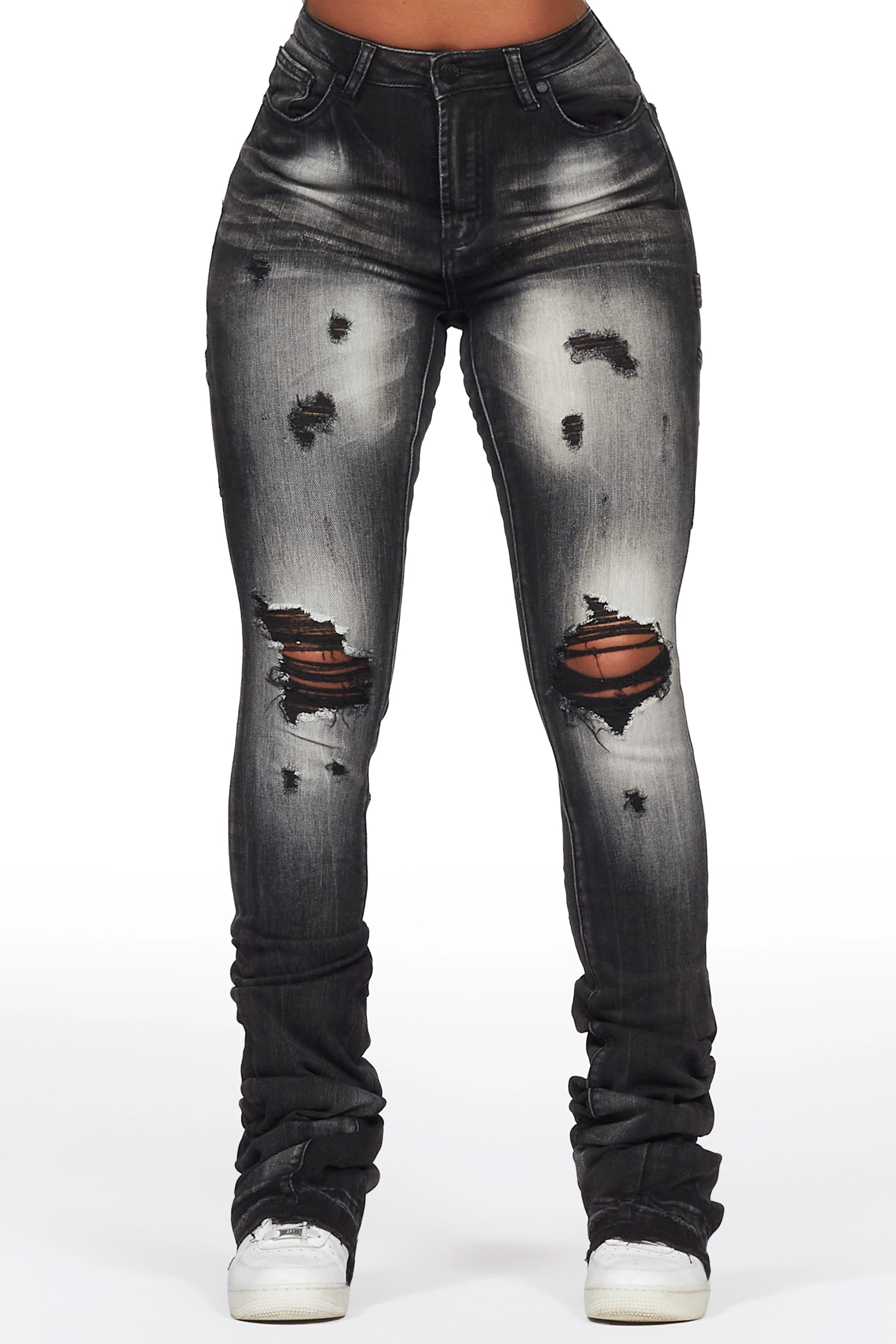 Effortless Layers Comfy Wear Ashlee Grey Wash Super Stacked Jean