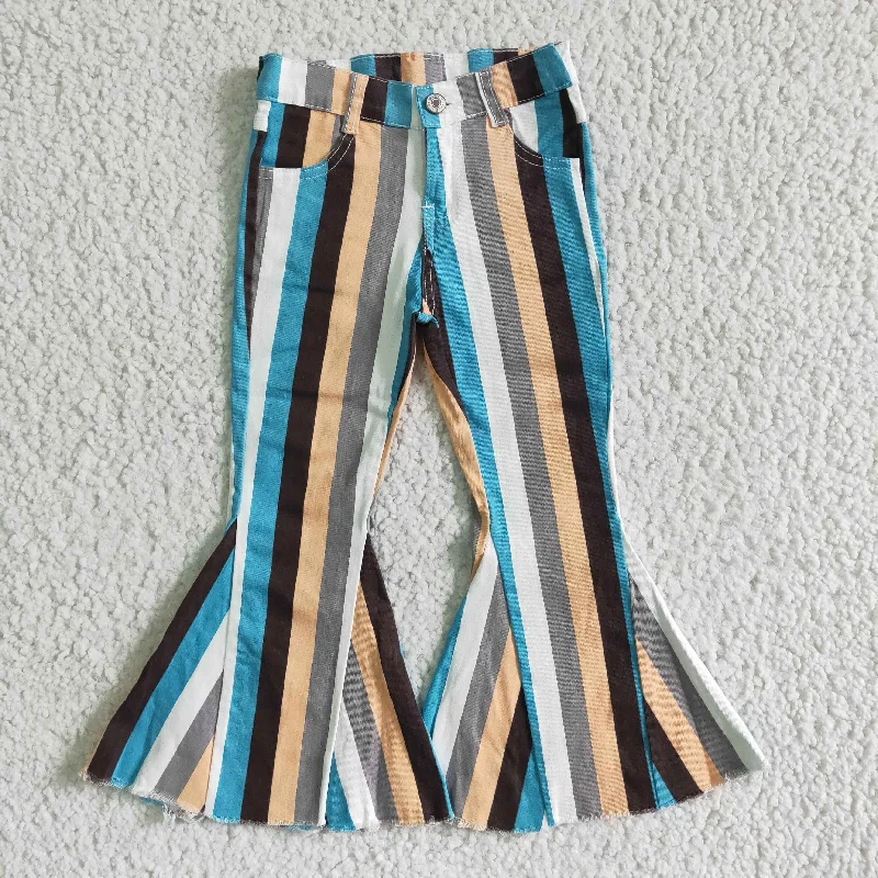 Soft and Casual Looks Simple Comfortwear girl stripes flare pants high quality denim pants with pockets