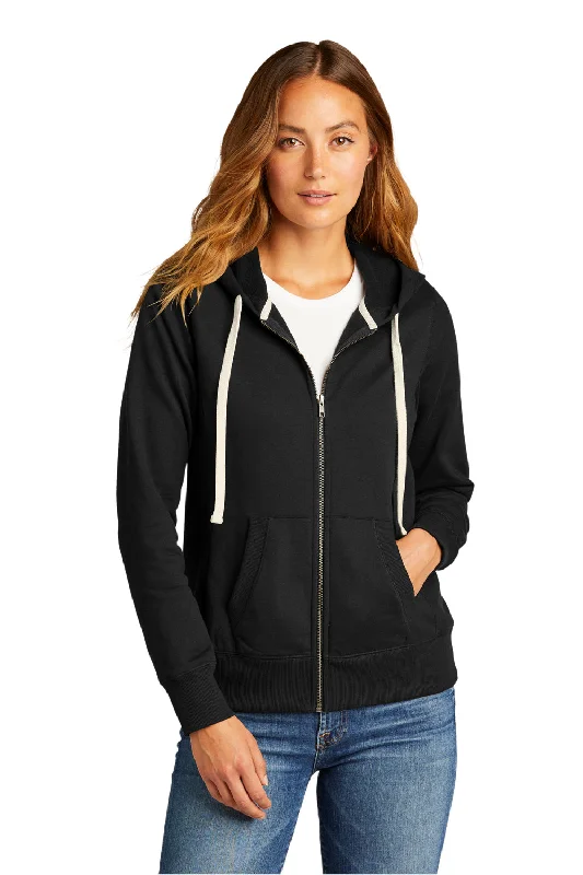 Cozy and Fashionable Trendy Comfortwear District Womens Re-Fleece Full Zip Hooded Sweatshirt Hoodie w/ Pockets - Black