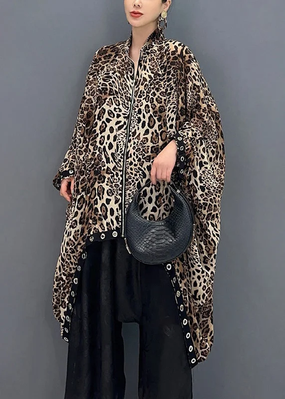 Effortless Soft Layers Effortless Outfits Chic Leopard Zippered Low High Design Cotton Coat Fall Effortless Soft Layers Effortless Outfits Chic Leopard Zippered Low High Design Cotton Coat Fall