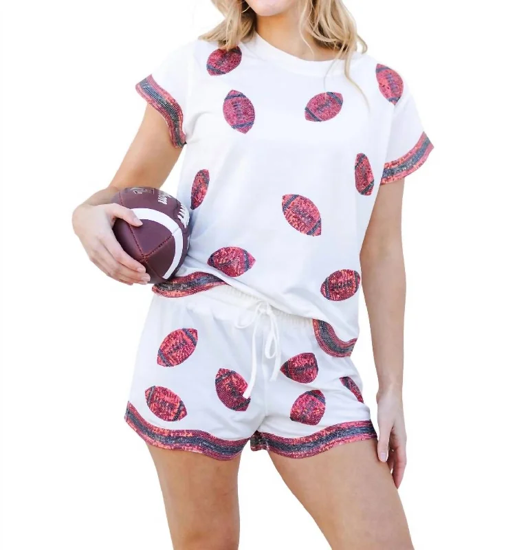 Cozy Day Outfits Comfortable Fits Ginny Sequin Football Shorts In Red/black