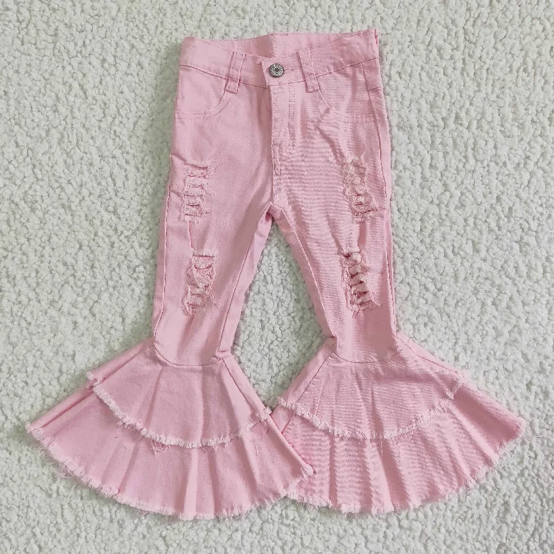 Practical Chic Wear Comfy Wear girl pink high quality ripped jeans with button