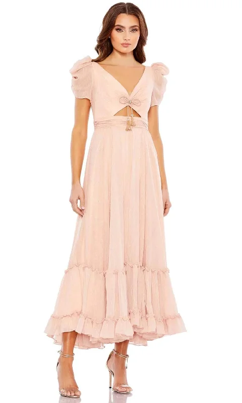 Soft and Casual Looks Comfy Chic Mac Duggal 68187 - Metallic Tea Length Dress