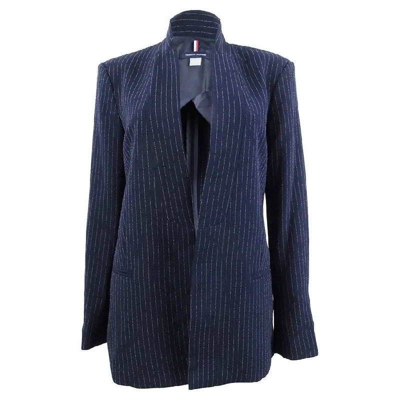 Fashion Comfort Wearables Soft Apparel Tommy Hilfiger Women's Pinstriped Open-Front Jacket