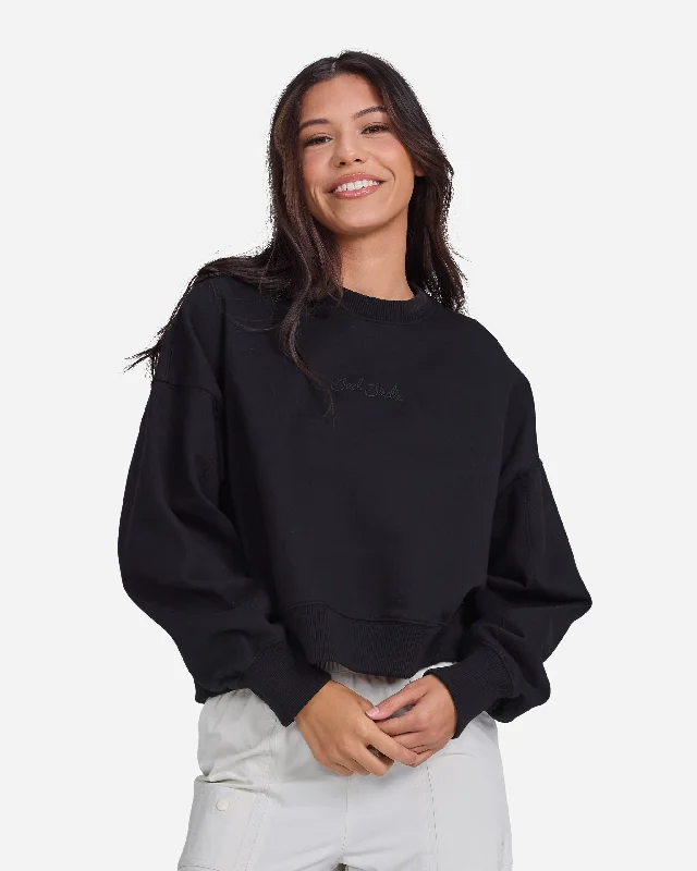 Affordable Layers Soft Look Script Fleece Crewneck