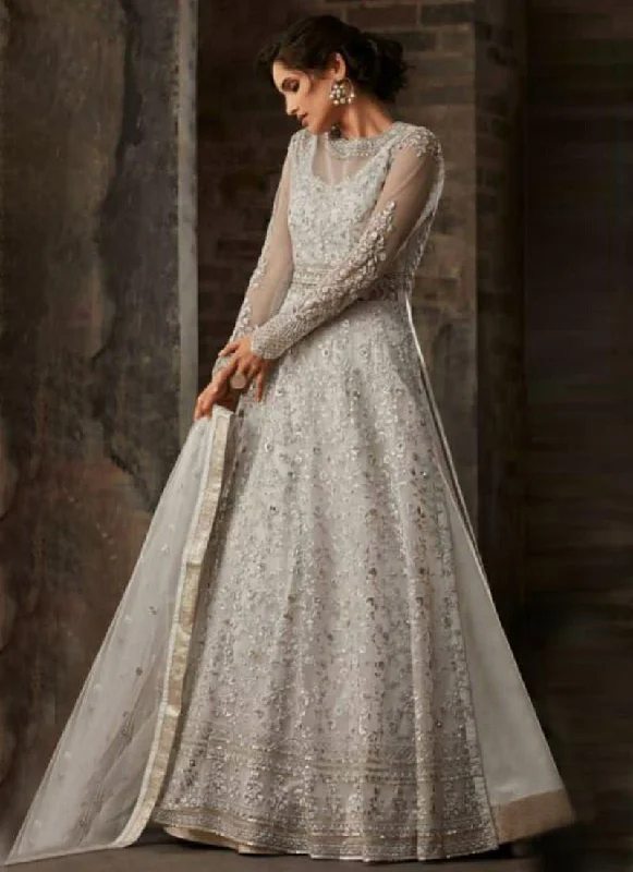 Grey Satin Resham Pakistani Lehenga Suit for ceremonies