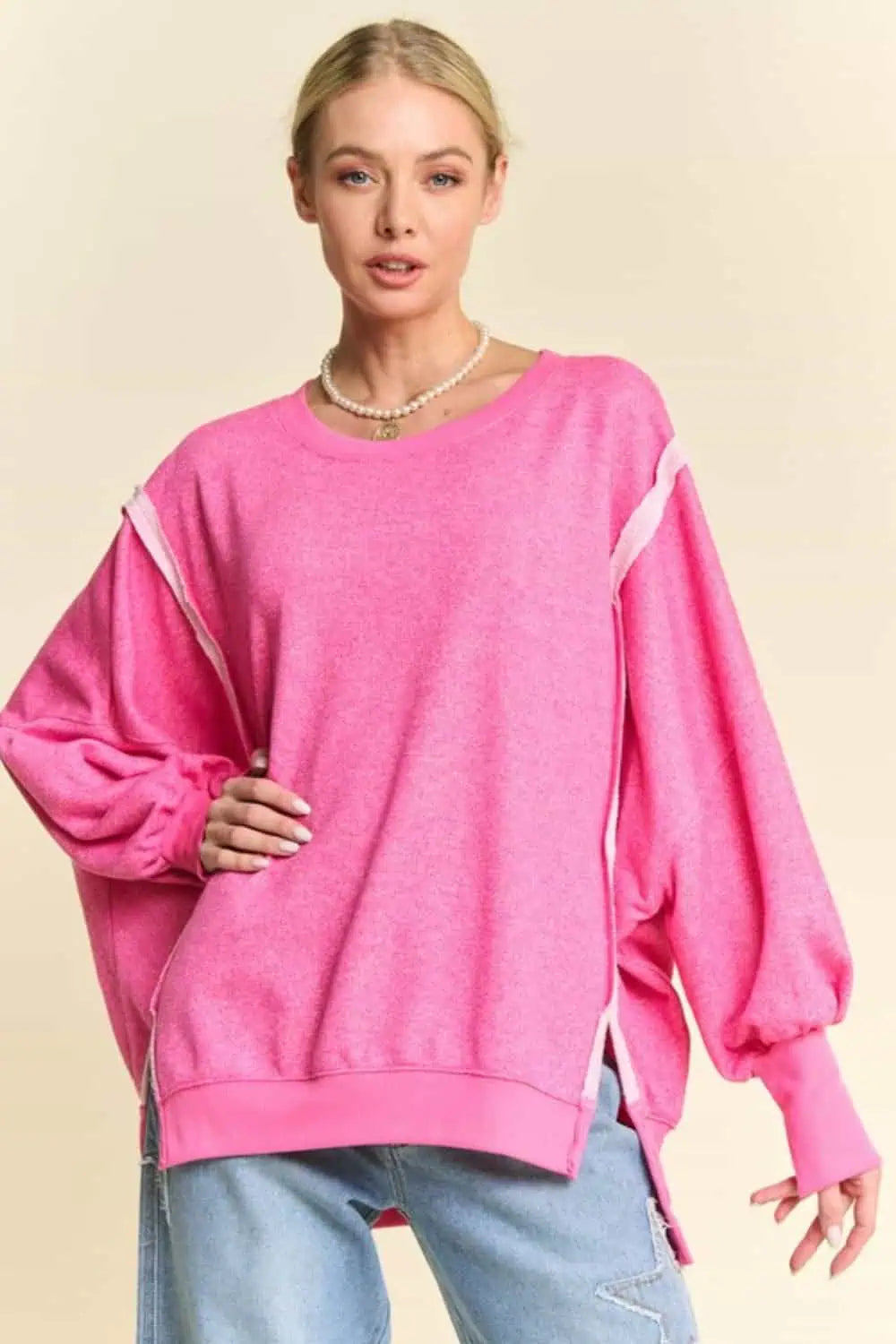 Fashion Comfort Trends Effortless Chic Style Davi & Dani Side Slit High-Low Lantern Sleeve Knit Top Fashion Comfort Trends Effortless Chic Style Davi & Dani Side Slit High-Low Lantern Sleeve Knit Top