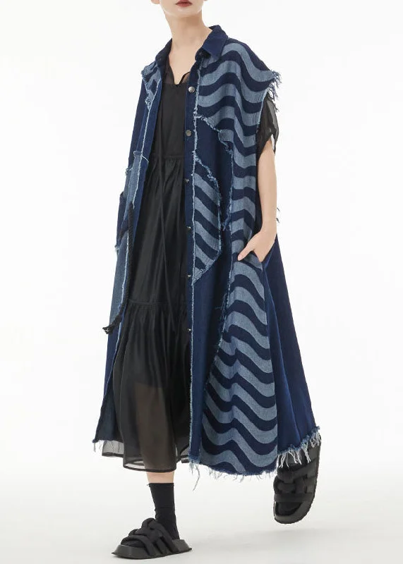 Street Style Comfort Practical Fashion Boho Blue Asymmetrical Patchwork Cotton Denim Long Cardigans Sleeveless Street Style Comfort Practical Fashion Boho Blue Asymmetrical Patchwork Cotton Denim Long Cardigans Sleeveless