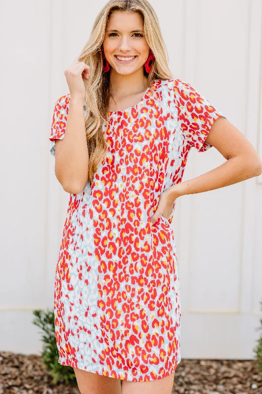 Clearly Bold Coral Pink Leopard Shift Dress