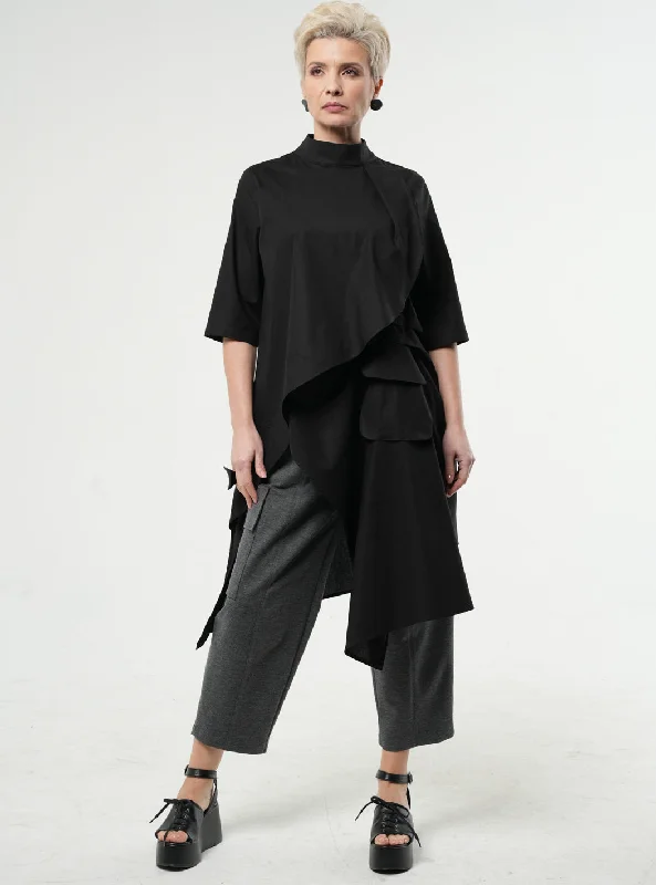 Comfy Pieces Chic Essentials Asymmetric Tunic Shirt In Black
