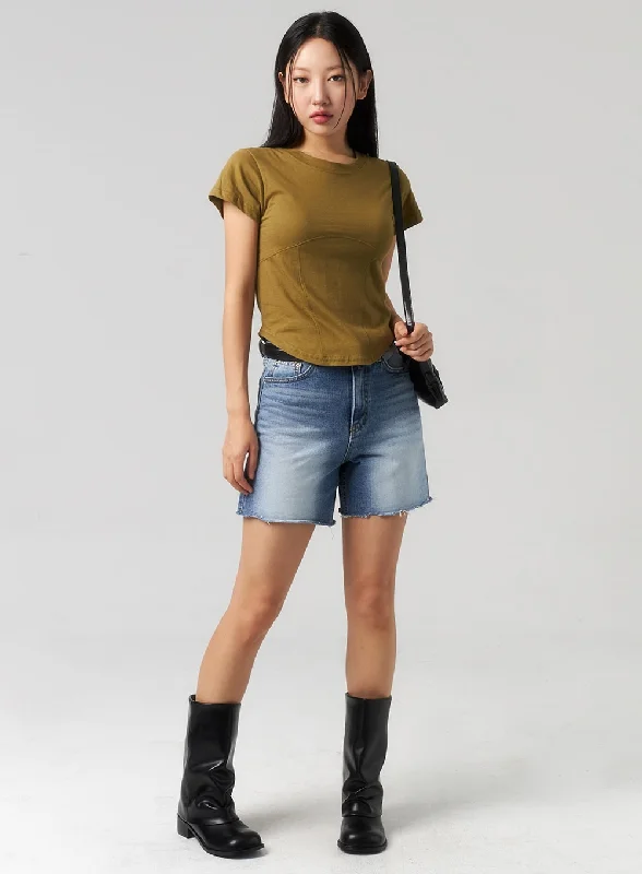 Trendy Easywear Comfort Wardrobe Mid-Wash Denim Shorts CU328