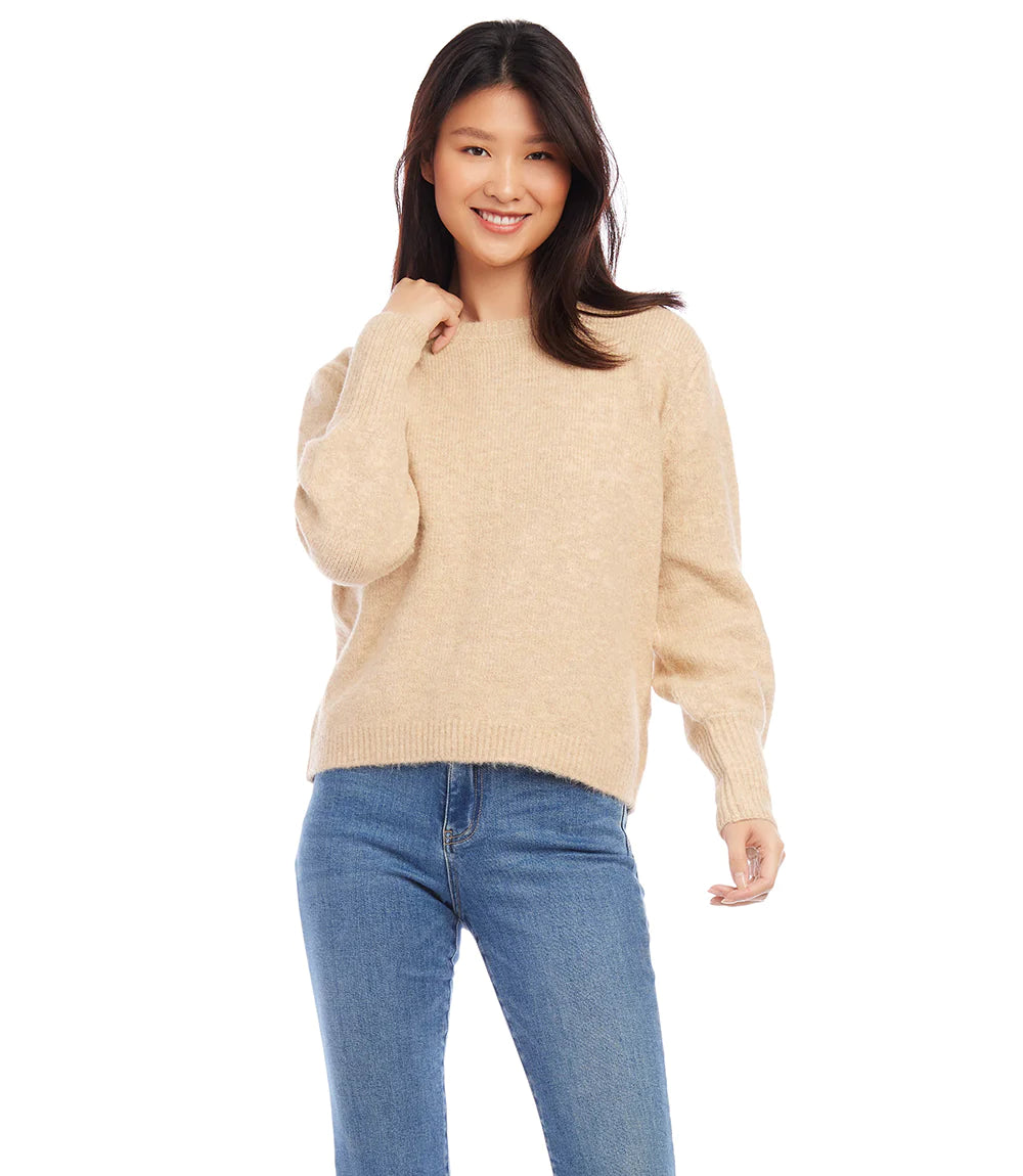 Fashion Layering Pieces Everyday Style Karen Kane Blouson Sleeve Sweater Oatmeal