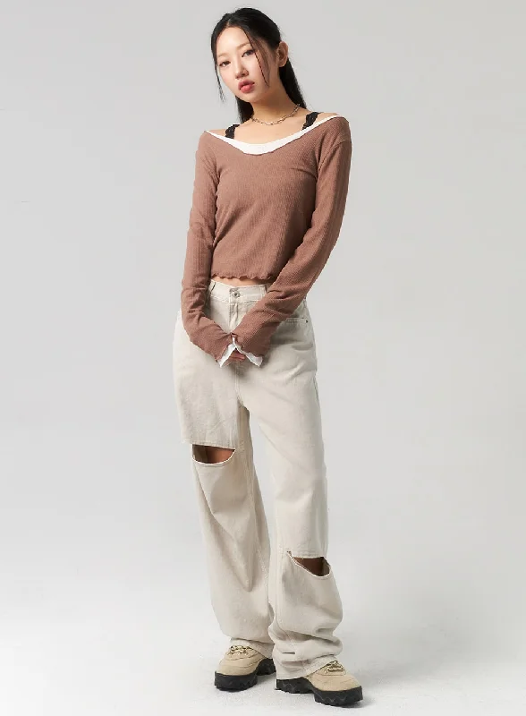 Casual Trend Pieces Elegant Comfort Cut Out Wide Pants CU328