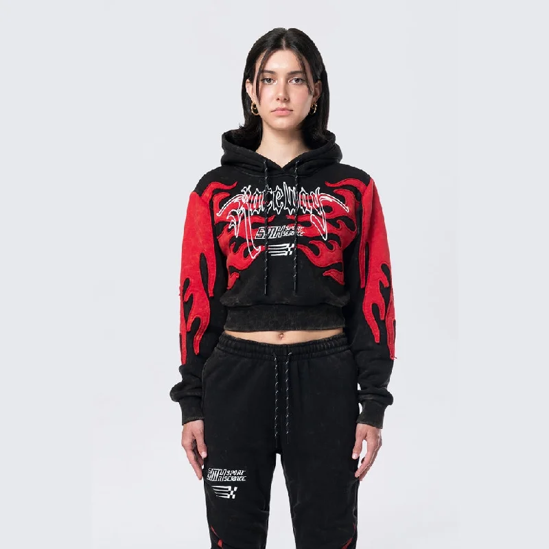 Stylish Daily Outfits Practical Fashion Cropped Racing Hoodie - Black