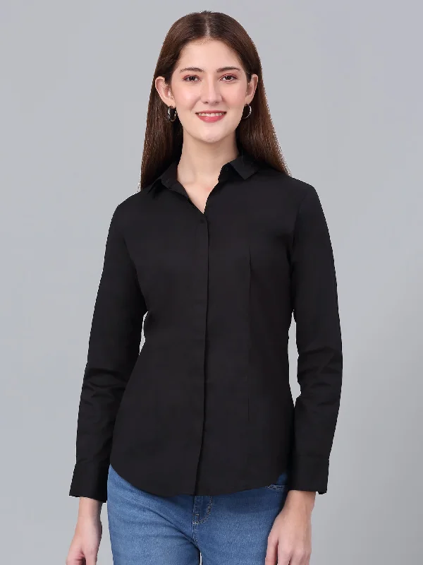 Cozy Outfits Wear Soft Apparel Women's Black Solid Formal Shirt