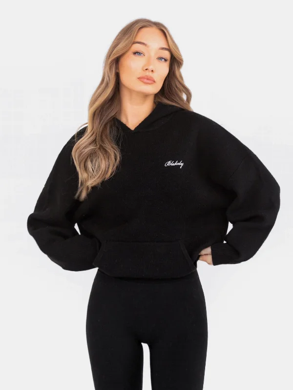 Chic Vibes Soft Fashionwear Oversized Knitted Hoodie - Black