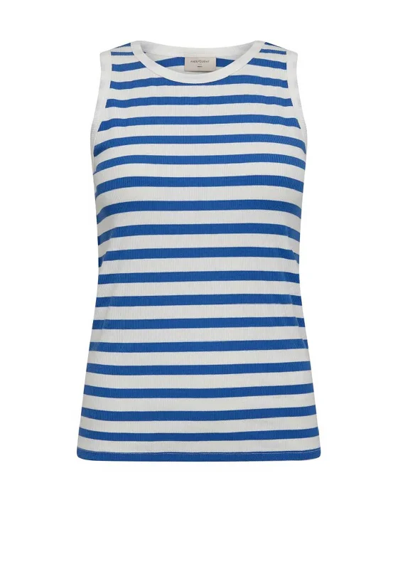 Budgeted Comfortable Wear Comfy Chic Freequent Effy Rib Knit Tank Top, Off White & Nebulas Blue Budgeted Comfortable Wear Comfy Chic Freequent Effy Rib Knit Tank Top, Off White & Nebulas Blue