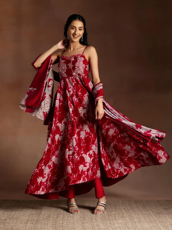 Smart Comfort Wear Chic Textures Pink Printed Silk Blend Anarkali Suit With Dupatta