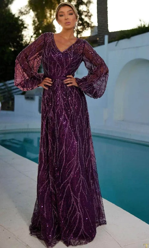 Comfy Pieces Cozy Wardrobe Terani Couture 241M2739 - Long Sleeve V-Neck Evening Dress Comfy Pieces Cozy Wardrobe Terani Couture 241M2739 - Long Sleeve V-Neck Evening Dress