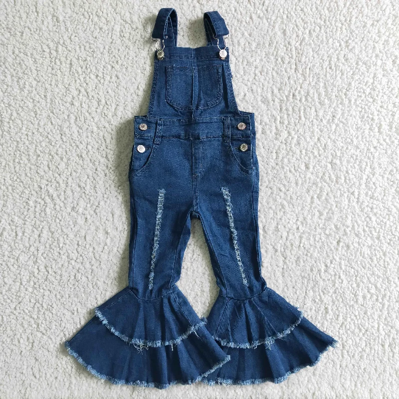 Fashionable Street Comfort Classy Comfortwear girl high quality blue overalls with double ruffles
