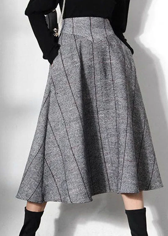 Effortless Soft Layers Soft Fashion Unique Grey Plaid Woolen a line skirts Spring