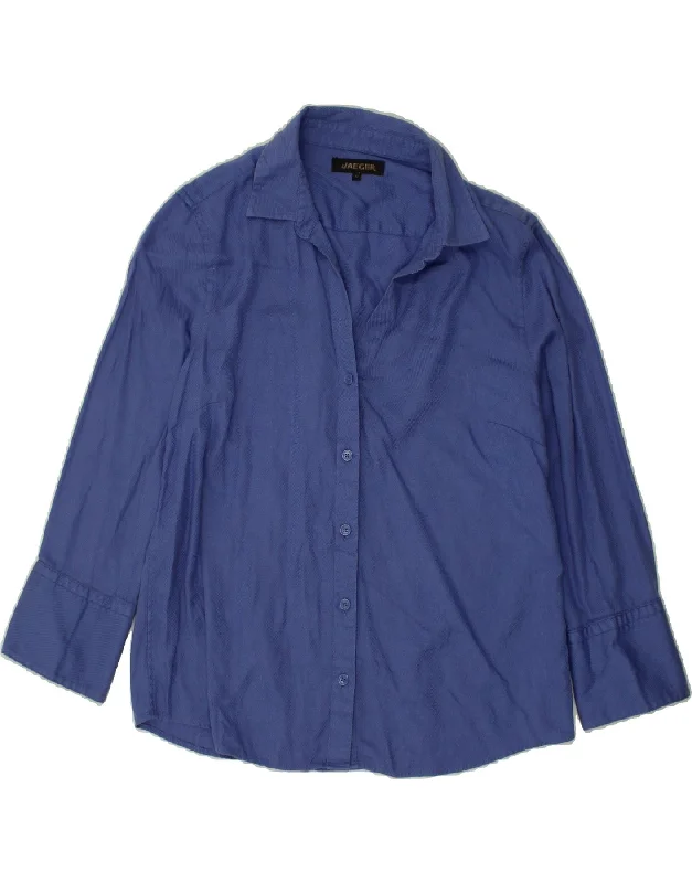 Cozy Wearable Styles Soft Comfortwear JAEGER Womens Shirt UK 12 Medium Navy Blue Cotton