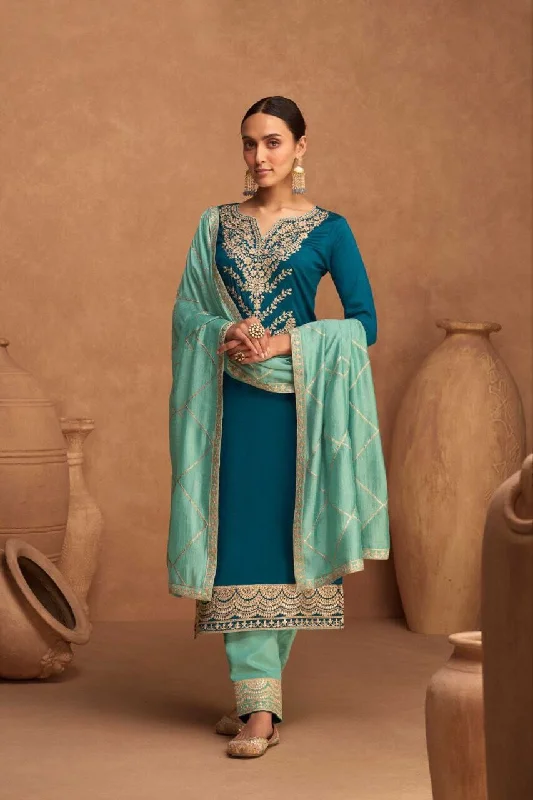 Effortless Wear Fits Simple Comforts 9484 Kesariya Premium Silk with Jari Designer Suit