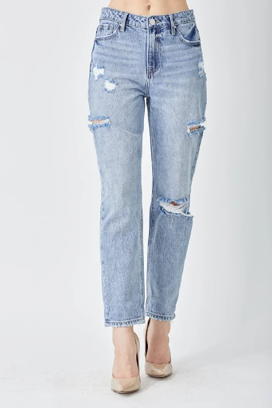 Comfy Clothing Choices Relaxed Wardrobe RISEN Distressed Slim Cropped Jeans