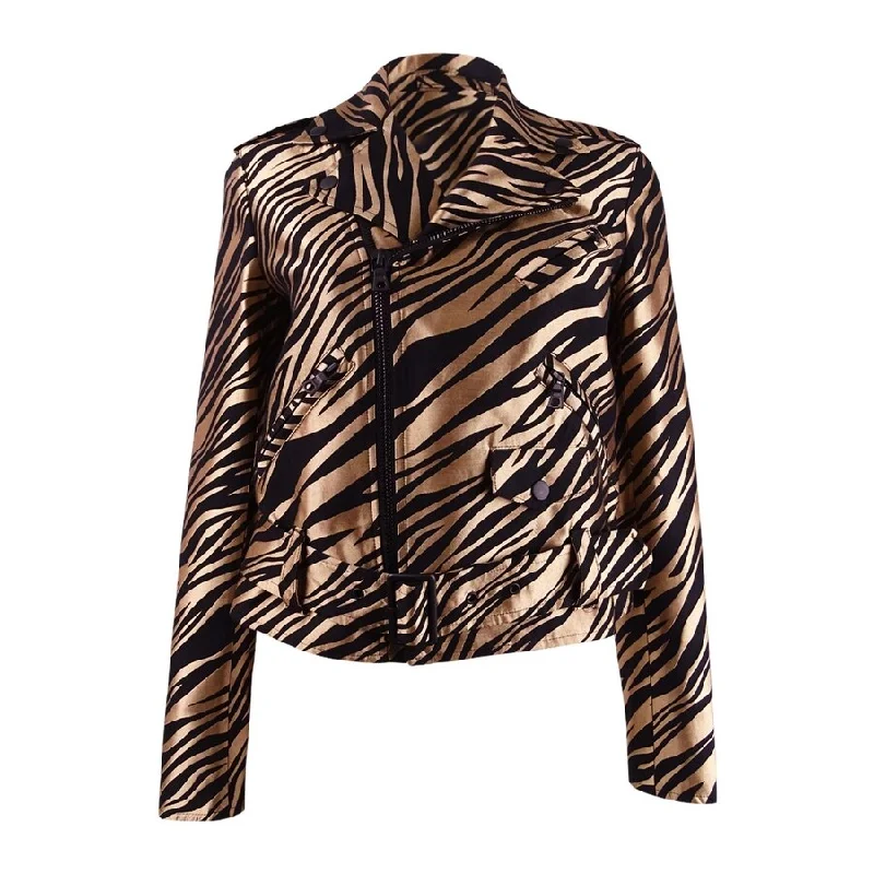 Casual Trend Pieces Casual Vibes Anne Klein Women's Printed Jacquard Moto Jacket (2, Vicuna/Anne Black Combo)