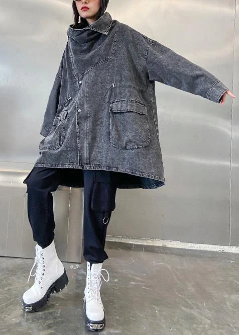Warm and Soft Textiles Practical Fashion Italian drawstring Fashion clothes For Women denim black gray coats