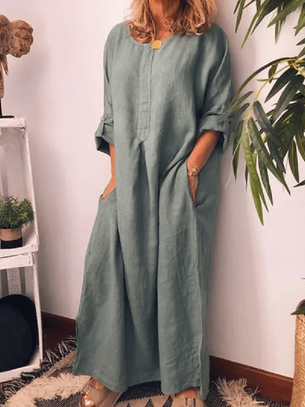 Comfortable Layered Styles Day-to-day Comfort Women Solid Color Adjustable Sleeve Split Hem Dress
