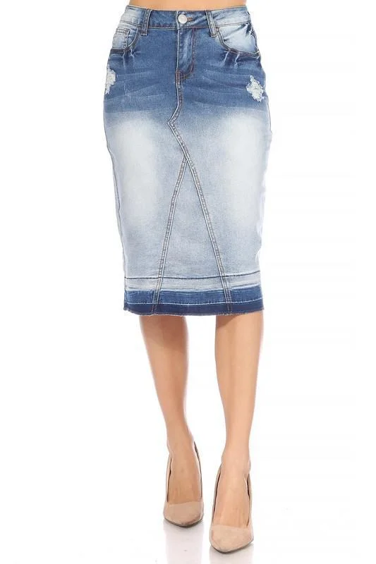 Cozy Everyday Outfits Casual Wearables Faith Two-Tone Distressed Denim Skirt (FINAL SALE) Cozy Everyday Outfits Casual Wearables Faith Two-Tone Distressed Denim Skirt (FINAL SALE)