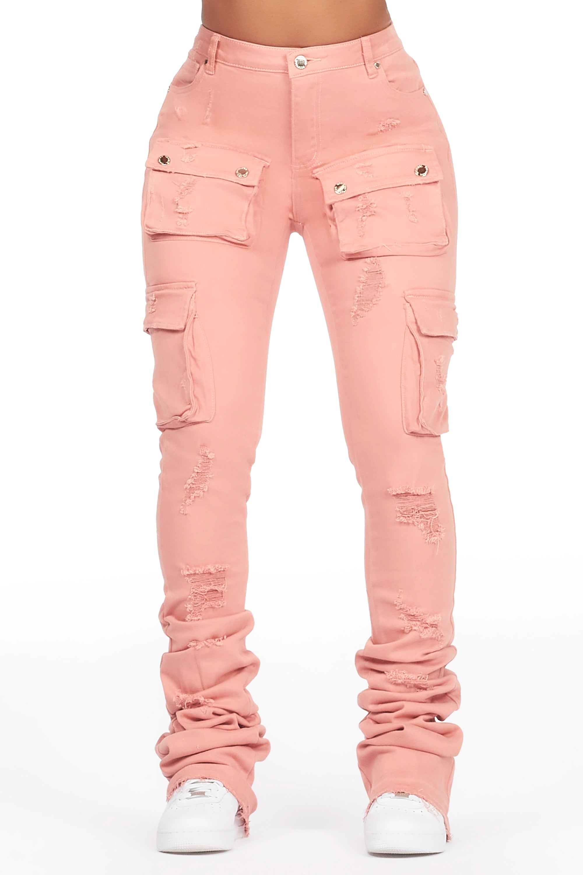 Street Comfortwear Chic and Cozy Noor Pink Cargo Super Stacked Jean