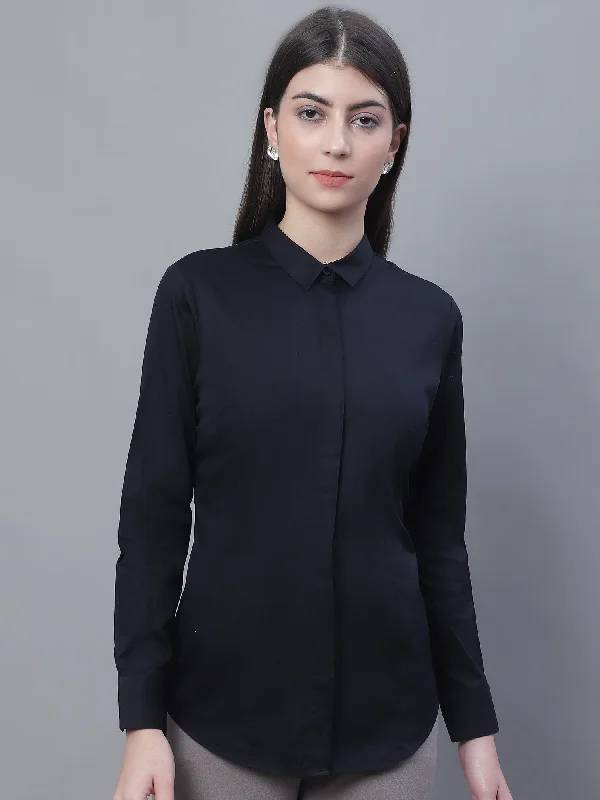 Relaxed Fit Choices Simple Comfortwear Women's Formal Slim Fit Black Regular Full Sleeve  Shirt