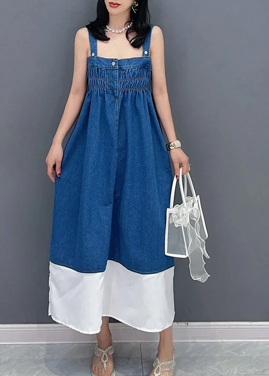 Modern Cozy Looks Affordable Comfort Brief Denim Blue Slash Neck Patchwork Cinched Button Maxi Dress Summer Modern Cozy Looks Affordable Comfort Brief Denim Blue Slash Neck Patchwork Cinched Button Maxi Dress Summer